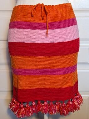 Vintage Hand Knitted Valentina Shah Crochet Knit Skirt XS/S 100% Cotton
